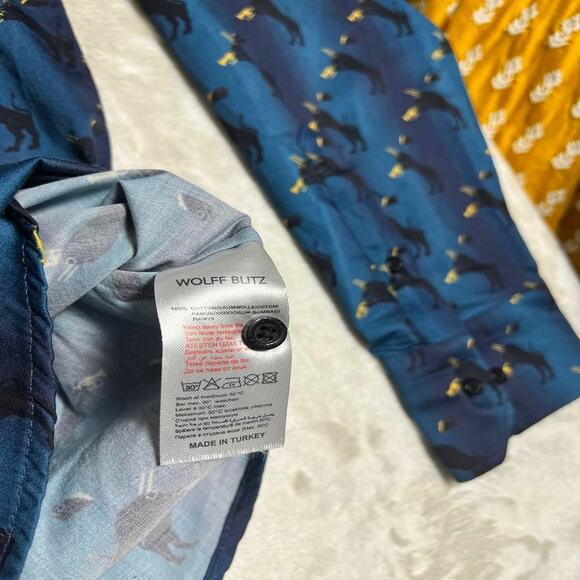 Wolff Blitz Absurd Print Button Up Shirt Men's 2XL German Luxe Bull Trumpet Fish - Picture 5 of 8